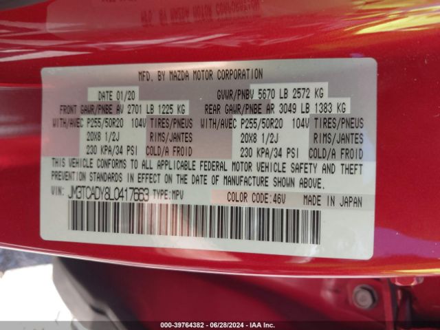 JM3TCADY8L0417663 Mazda Cx-9 Grand Touring