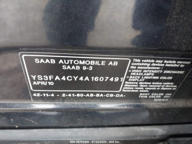 2010 SAAB 9-3 YS3FA4CY4A1607491 Photo 8