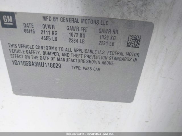 1G1105SA3HU118029 Chevrolet IMPALA 1LT