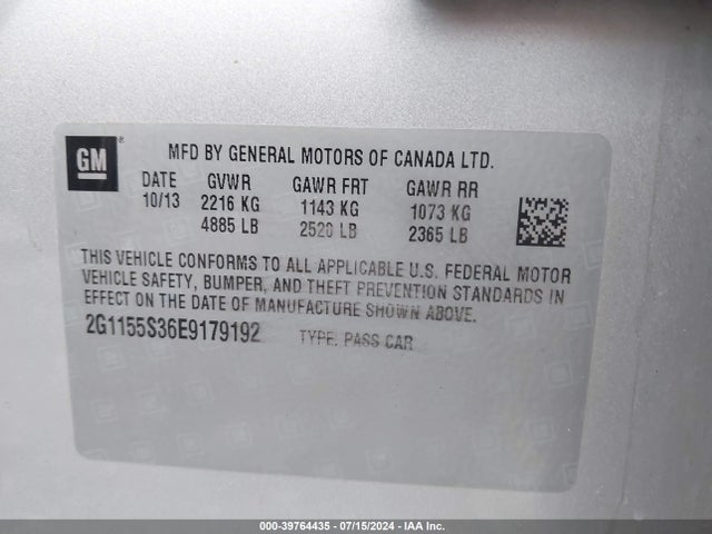 Chevrolet IMPALA 2LZ 2014 2G1155S36E9179192 Image 9
