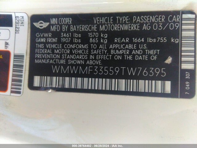 2009 MINI COOPER WMWMF33559TW76395 Photo 8