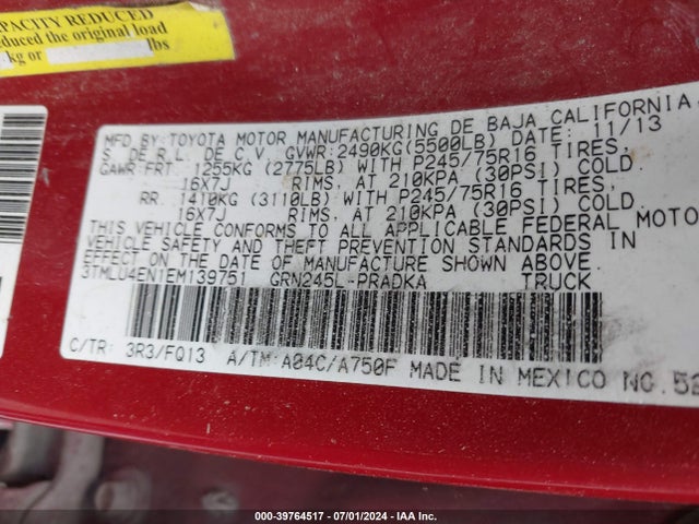 Toyota Tacoma Base V6 2014 3TMLU4EN1EM139751 Image 9