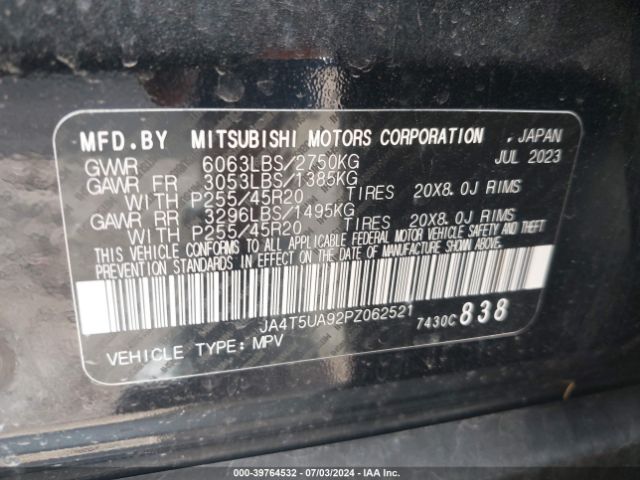 JA4T5UA92PZ062521 Mitsubishi Outlander Phev Ralliart S-awc/se S-awc