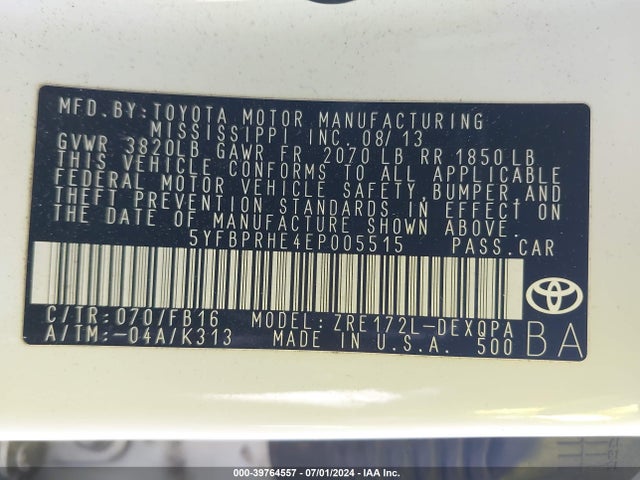 Toyota Corolla Le Eco 2014 5YFBPRHE4EP005515 Image 9