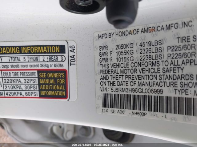 5J6RM3H96GL006999 Honda Cr-v Touring