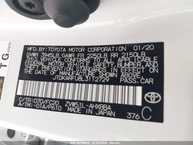 Toyota Prius L Eco 2020 JTDKARFU8L3112729 Image 9