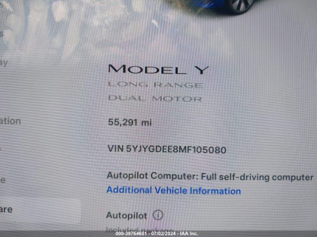 5YJYGDEE8MF105080 Tesla Model Y Long Range Dual Motor All-wheel Drive