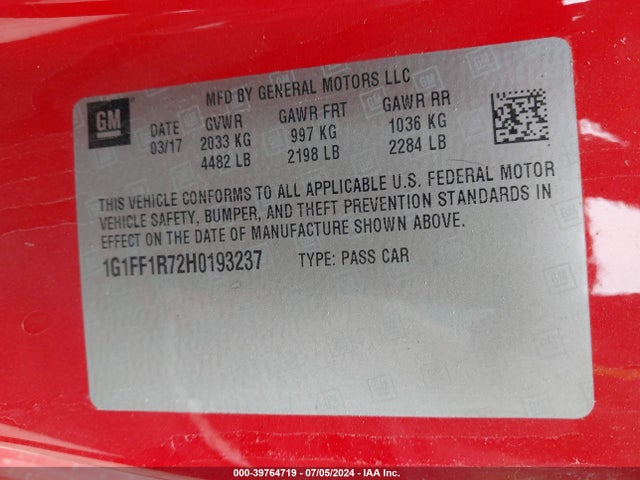 Chevrolet Camaro 1ss 2017 1G1FF1R72H0193237 Image 9
