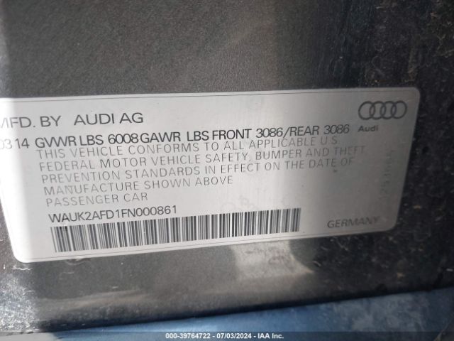 WAUK2AFD1FN000861 Audi S8 4.0t