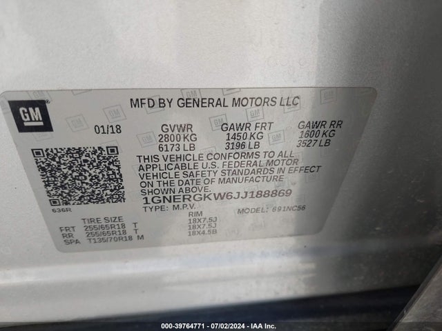 Chevrolet Traverse 1lt 2018 1GNERGKW6JJ188869 Image 9