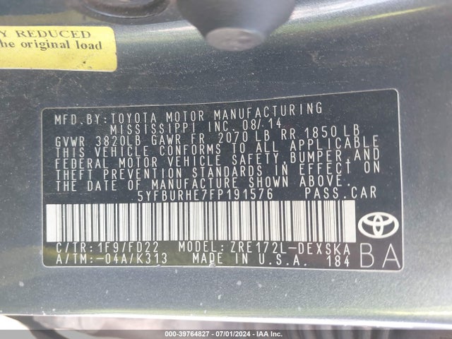 Toyota Corolla S Plus 2015 5YFBURHE7FP191576 Image 9