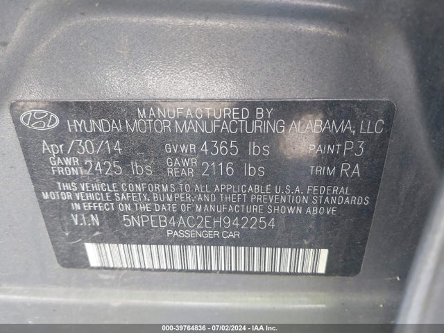Hyundai SONATA GLS 2014 5NPEB4AC2EH942254 Image 9