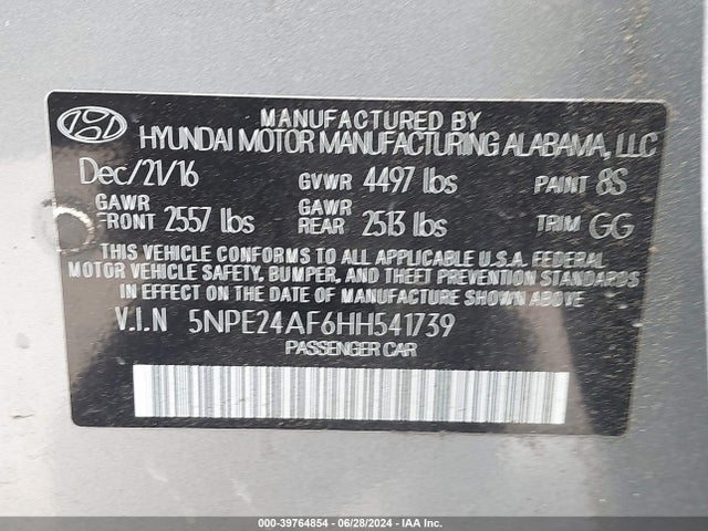 Hyundai SONATA SE 2017 5NPE24AF6HH541739 Image 9
