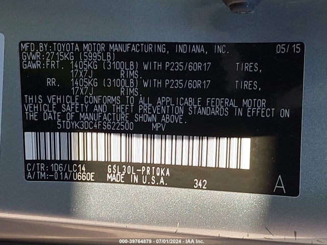 Toyota Sienna Xle 8 Passenger 2015 5TDYK3DC4FS622500 Image 9