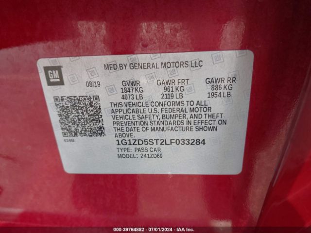 1G1ZD5ST2LF033284 Chevrolet Malibu Fwd Lt