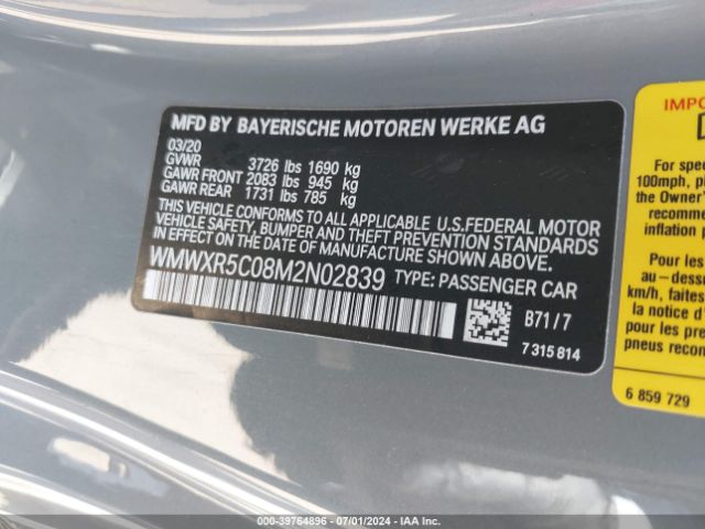 WMWXR5C08M2N02839 Mini Hardtop Cooper S