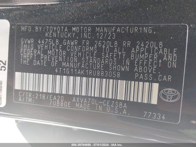 Toyota CAMRY SE 2024 4T1G11AK1RU883058 Image 9