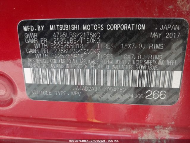 JA4AD2A37HZ054782 Mitsubishi Outlander Es