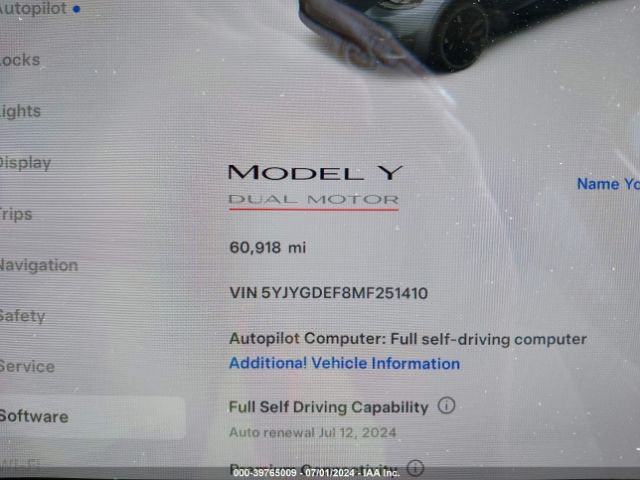 5YJYGDEF8MF251410 Tesla Model Y Performance Dual Motor All-wheel Drive