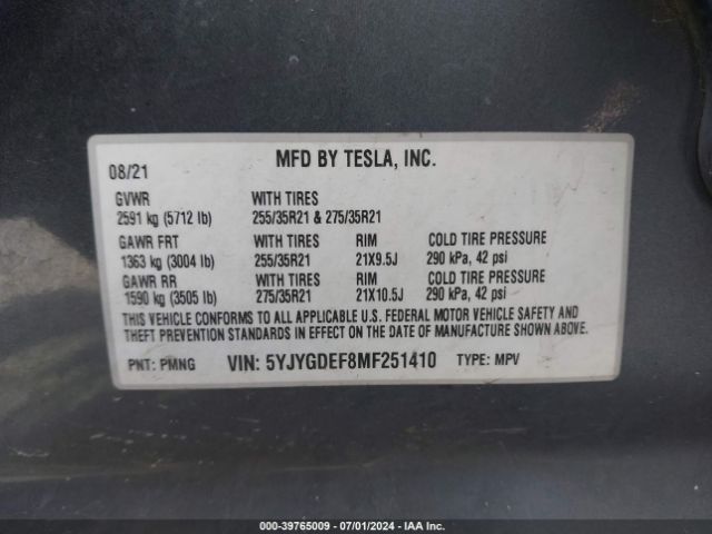 5YJYGDEF8MF251410 Tesla Model Y Performance Dual Motor All-wheel Drive