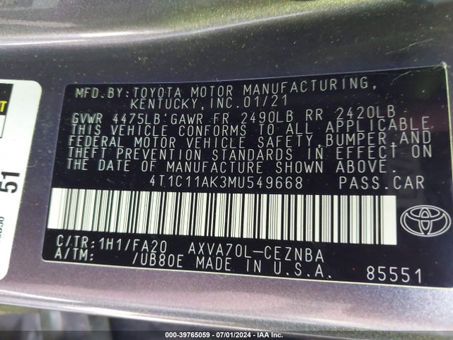 Toyota CAMRY LE 2021 4T1C11AK3MU549668 Image 9