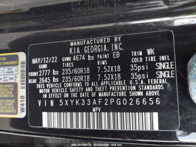 5XYK33AF2PG026656 KIA Sportage Ex