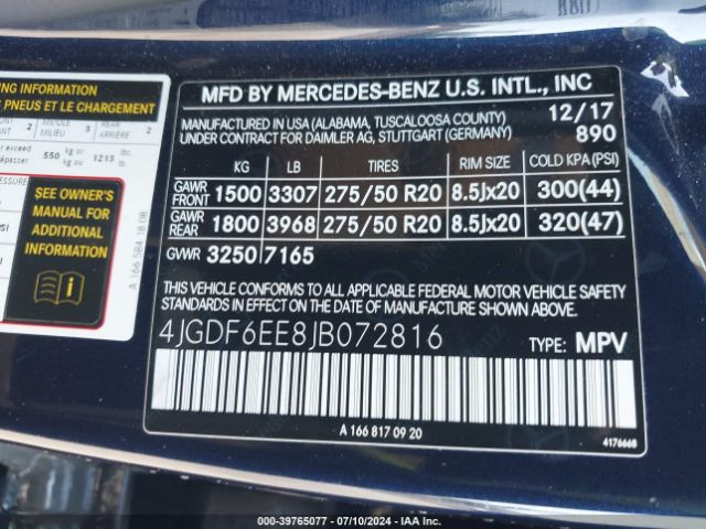 4JGDF6EE8JB072816 Mercedes-Benz Gls 450 4matic