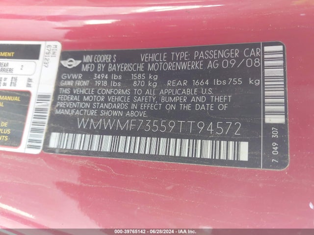 2009 MINI COOPER S WMWMF73559TT94572 Photo 8