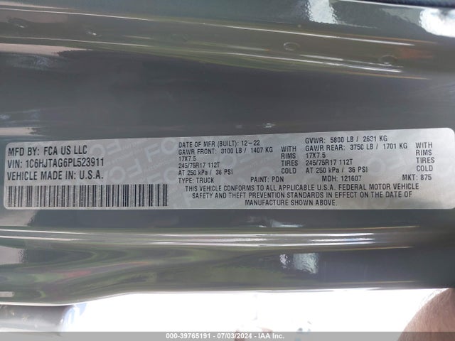 1C6HJTAG6PL523911 Jeep Gladiator Sport S 4x4