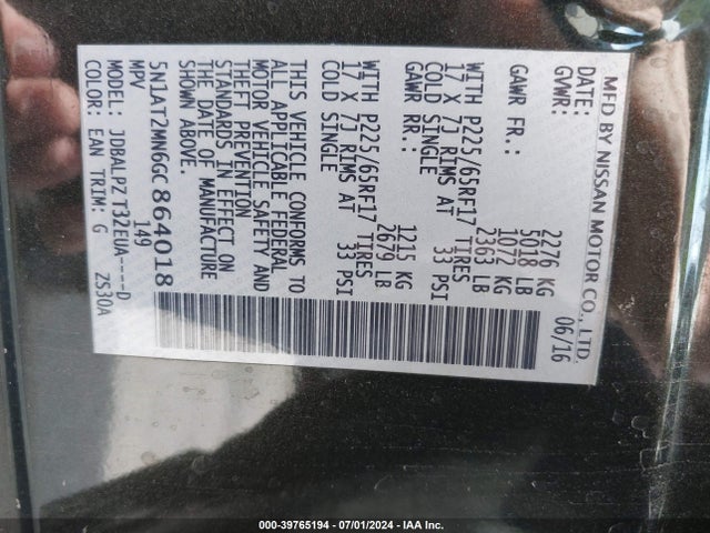 Nissan ROGUE S 2016 5N1AT2MN6GC864018 Image 9