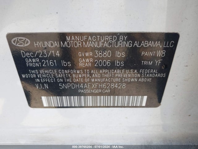 Hyundai ELANTRA SE 2015 5NPDH4AEXFH628428 Image 9