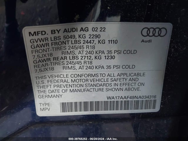 2022 AUDI A4 ALLROAD WA17AAF49NA034316 Photo 8