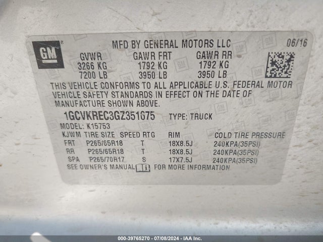Chevrolet Silverado 1500 2lt 2016 1GCVKREC3GZ351675 Image 9