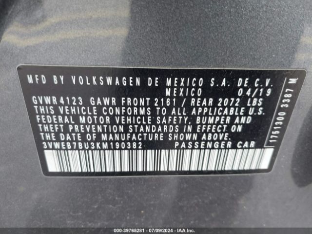 3VWEB7BU3KM190382 Volkswagen Jetta 1.4t Sel