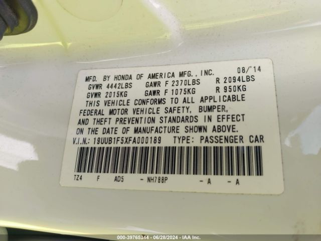 19UUB1F5XFA000189 Acura TLX TECH