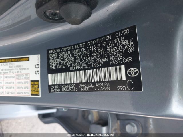 JTDHPRAEXLJ102837 Toyota COROLLA LE