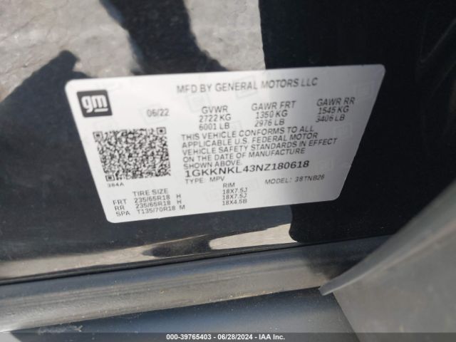 1GKKNKL43NZ180618 GMC Acadia Fwd Sle