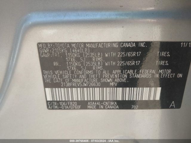 2T3BFREV5JW726630 Toyota RAV4 LE