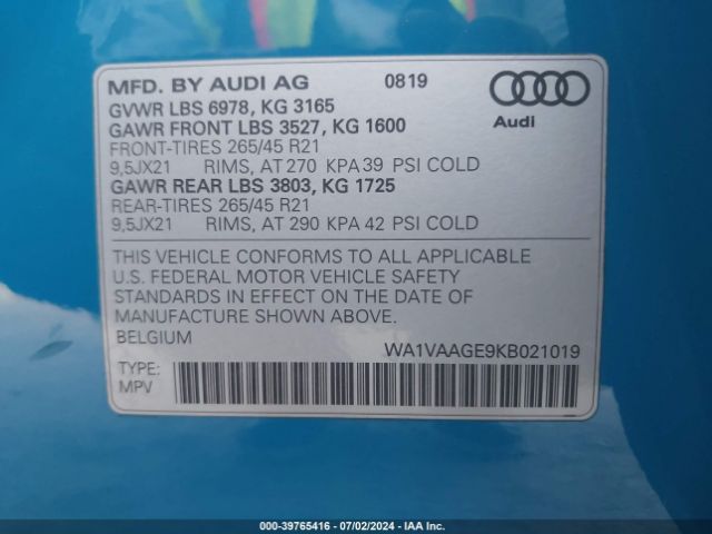 WA1VAAGE9KB021019 Audi E-tron Premium Plus