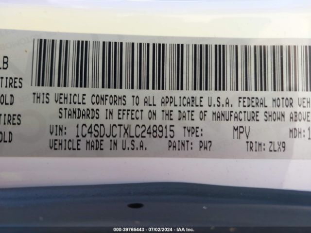 1C4SDJCTXLC248915 Dodge Durango R/t Awd