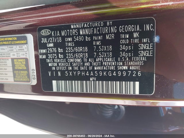 KIA Sorento 3.3l Ex 2019 5XYPH4A59KG499726 Image 9