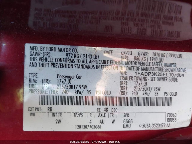 Ford FOCUS SE 2014 1FADP3K25EL107604 Image 9
