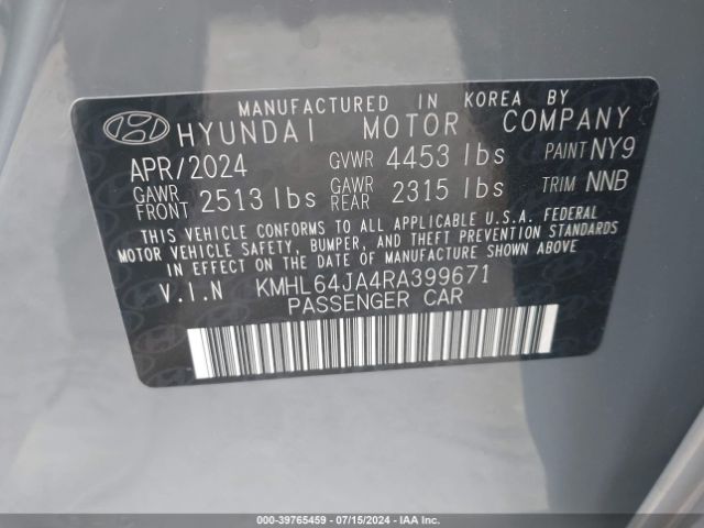 KMHL64JA4RA399671 Hyundai SONATA SEL