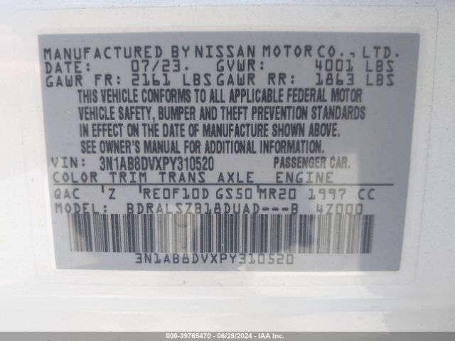 3N1AB8DVXPY310520 Nissan Sentra Sr Xtronic Cvt