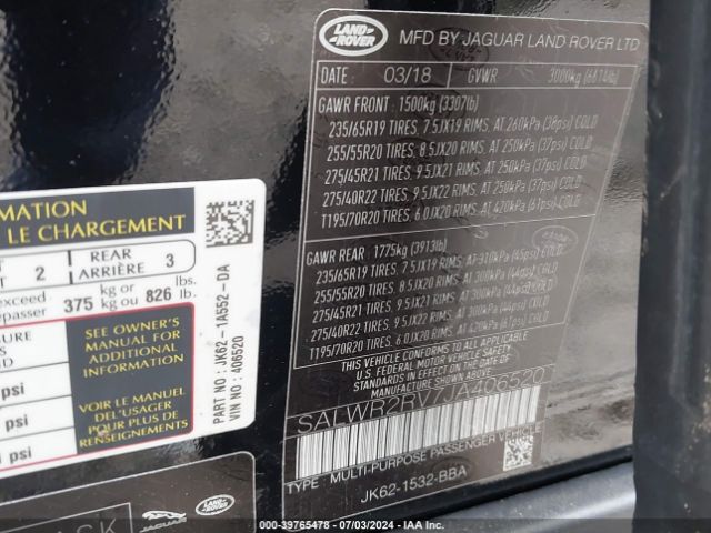 SALWR2RV7JA406520 Land Rover Range Rover Sport Hse