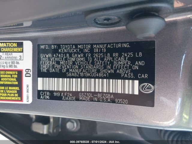 58ABZ1B19KU048641 Lexus Es 350 F Sport