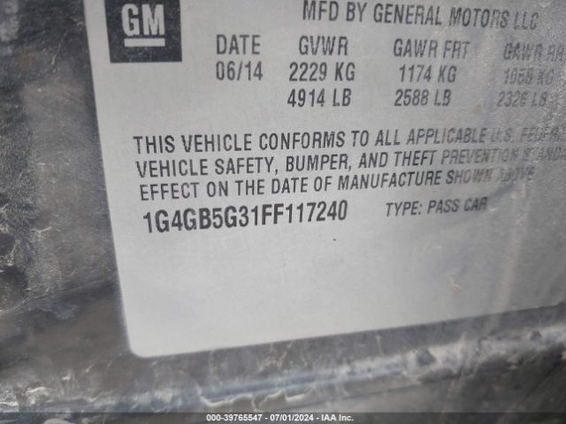 1G4GB5G31FF117240 Buick Lacrosse Leather