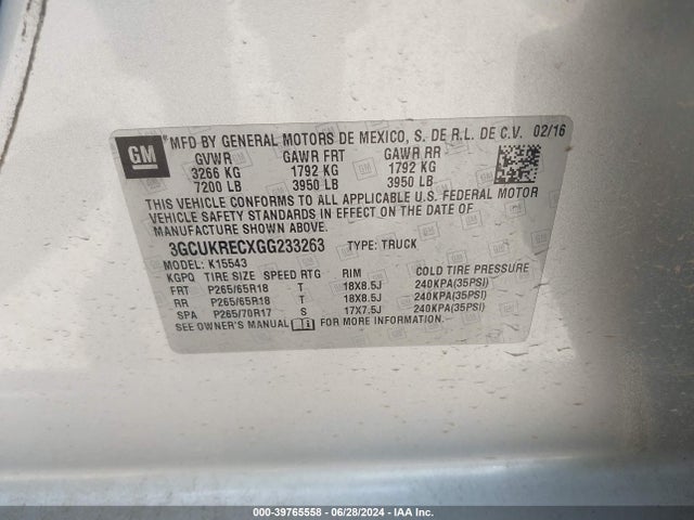 Chevrolet Silverado 1500 2lt 2016 3GCUKRECXGG233263 Image 9