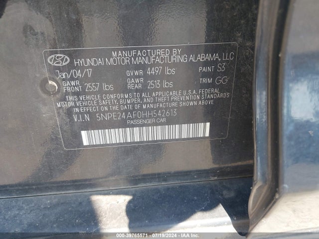 Hyundai Sonata 2017 5NPE24AF0HH542613 Image 9