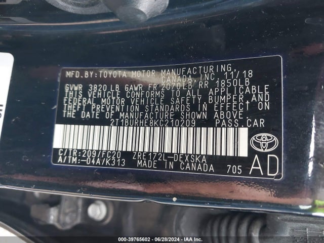 Toyota COROLLA SE 2019 2T1BURHE8KC210209 Image 9